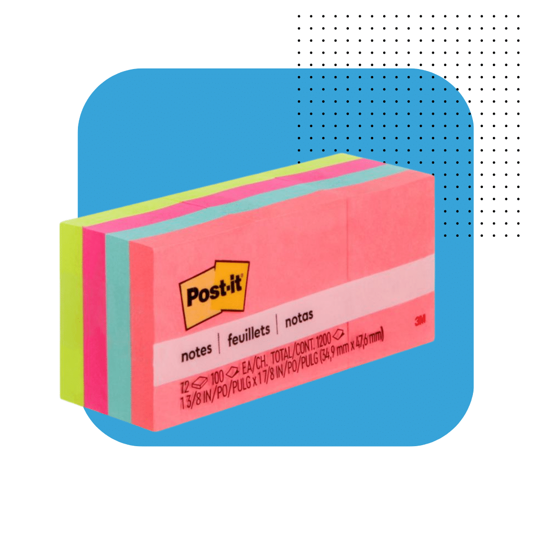 NOTAS ADHESIVAS 3M POST-IT 34.9 X 47.6 MM COLORES NEÓN MULTICOLOR 1200 HOJAS